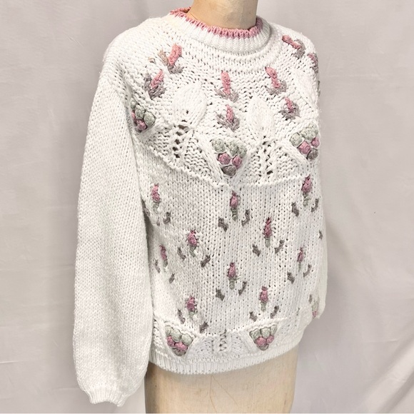 VINTAGE cottage floral chunky knit sweater feminine romantic 80s 90s cottagecore - Picture 3 of 14
